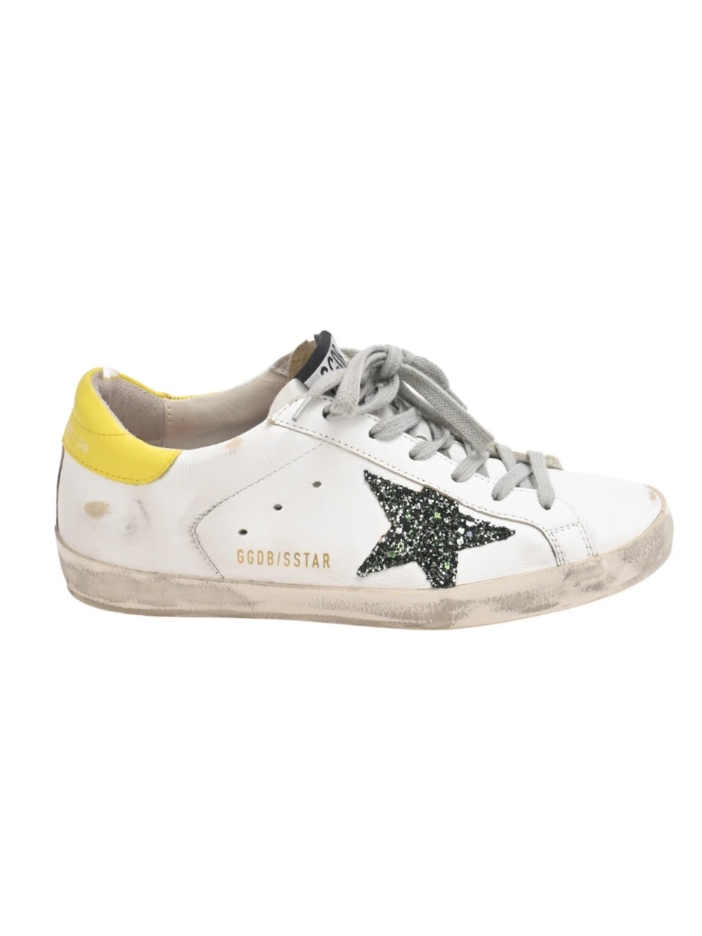 Golden Goose White Leather Superstar Sneaker with Yellow Heel